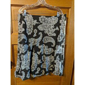 Villager Size 16 Paisley Skirt Aline Black White Lined Modest Liz Claiborne